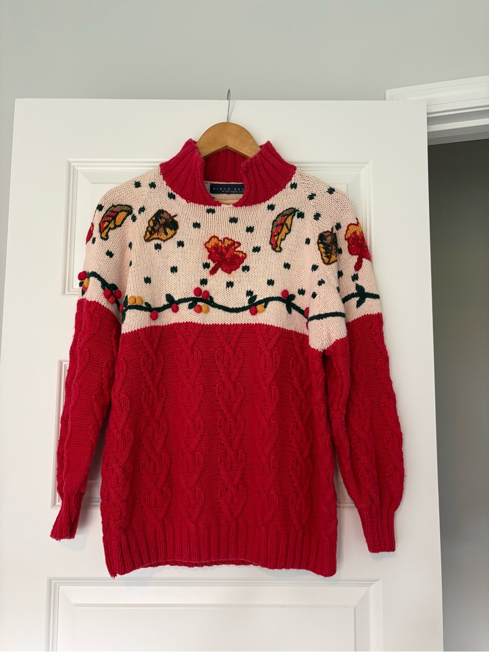 Vintage Inspired Chunky Cable Knit Fall Leaf Sweater Forestcore Size Small